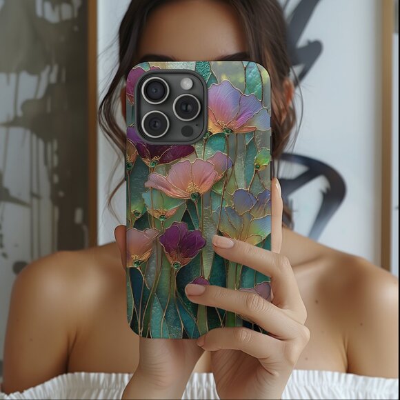 Floral Stained Glass Luxe IPhone 16,15,14,13 (Pro Max,Pro,Plus) Phone Case - Picture 2 of 14